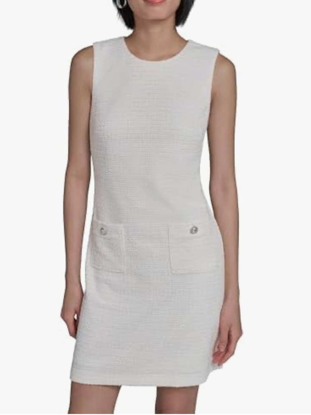 Karl Lagerfeld Women's Sleeveless Knit Tweed Ivory Cream Shift Dress Size 16 - Picture 7 of 7